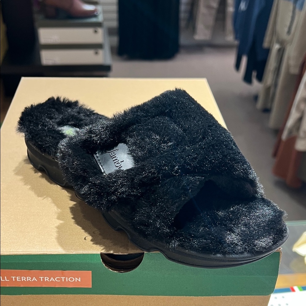 Jambu Black Fuzzy Slippers